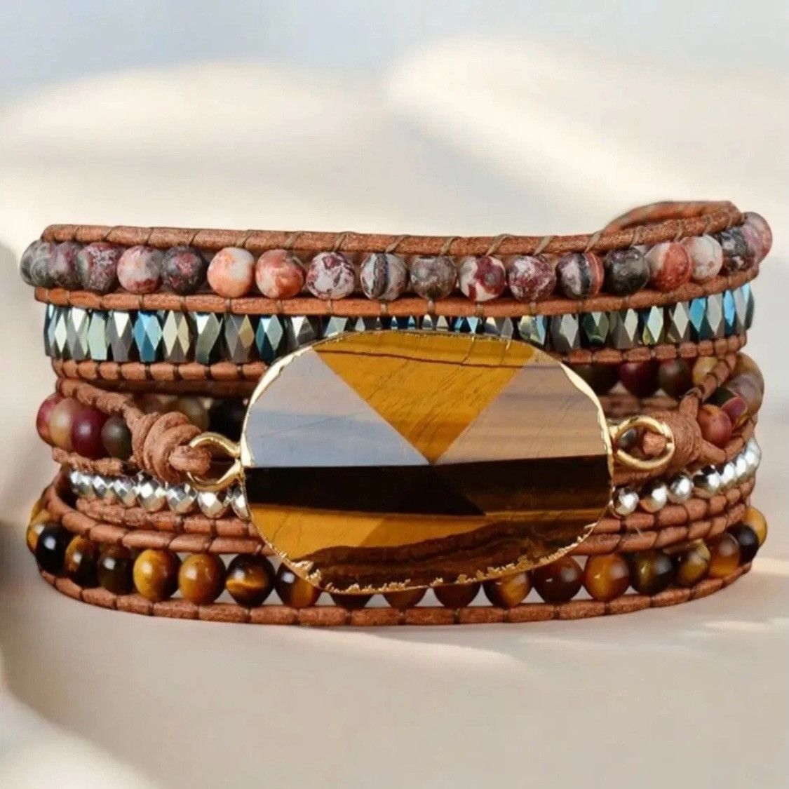 Other Natural Tiger eye & Jasper beaded wrap bracelet Size ONE SIZE - 1 Thumbnail