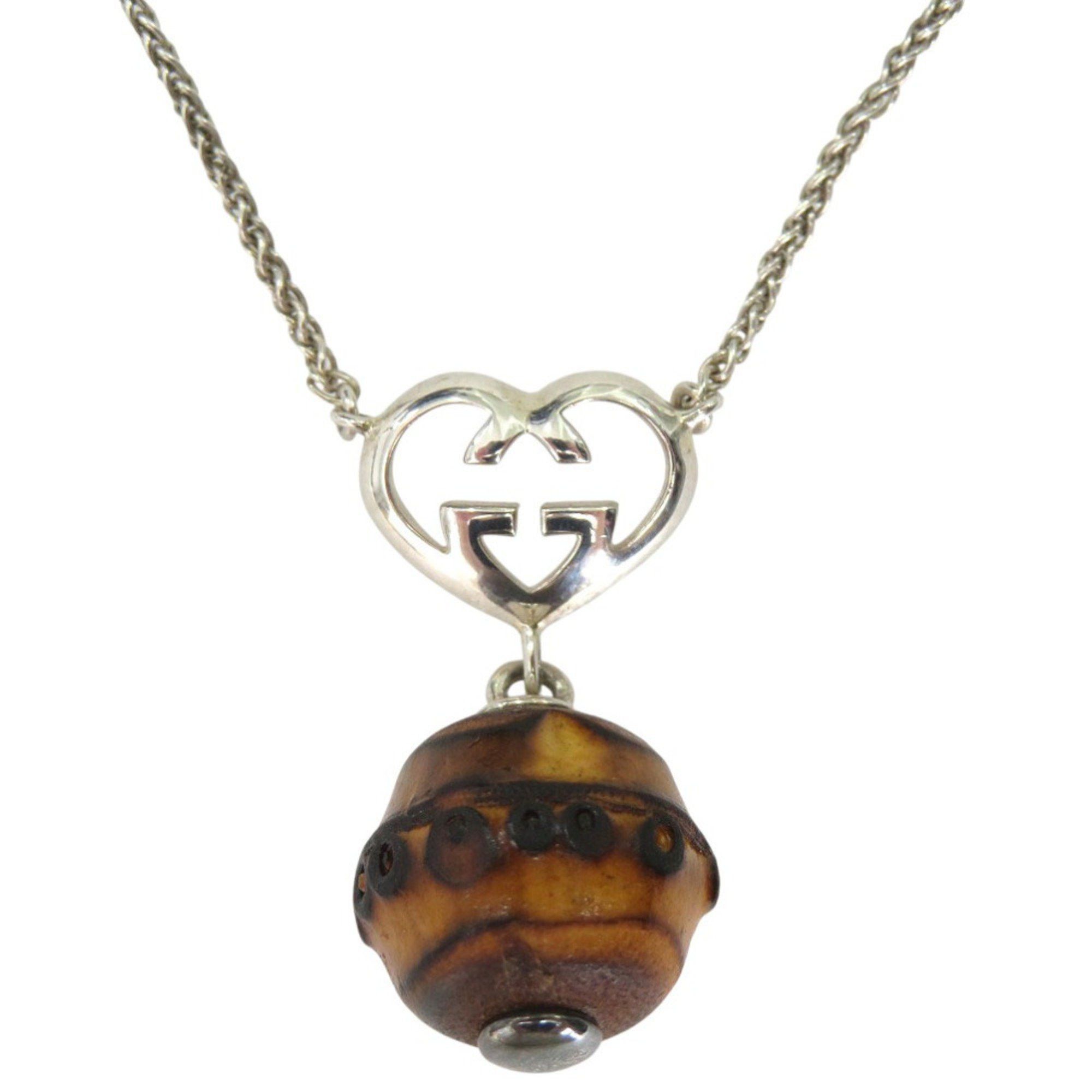 Gucci Gucci Interlocking G Heart Pendant Necklace in Sterling Silver with Bamboo Finish (0530) Size ONE SIZE - 1 Thumbnail