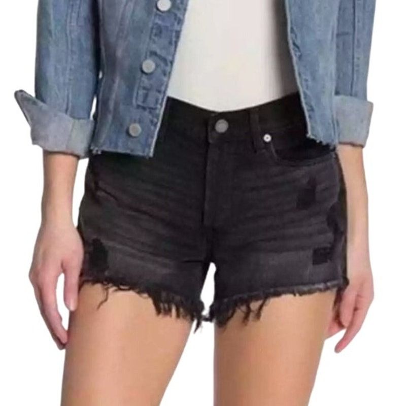 BLANKNYC Washed Black Button Front Distressed Hem High Rise Shorts Size 32" / US 10 / IT 46 - 2 Thumbnail