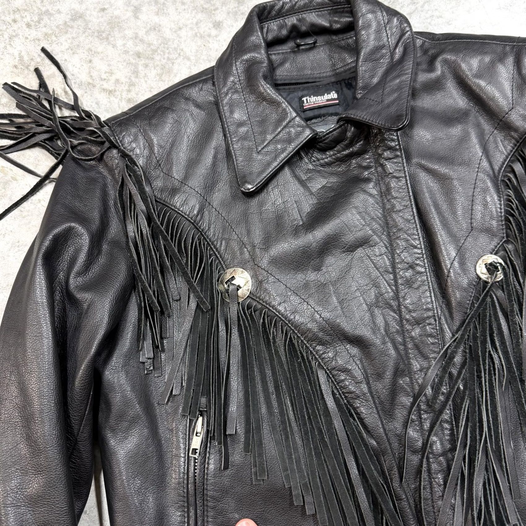 Vintage VINTAGE Street Legal Jacket Womens 10 Black Leather Fringe Motorcycle Western Shirt Size L / US 10 / IT 46 - 2 Thumbnail
