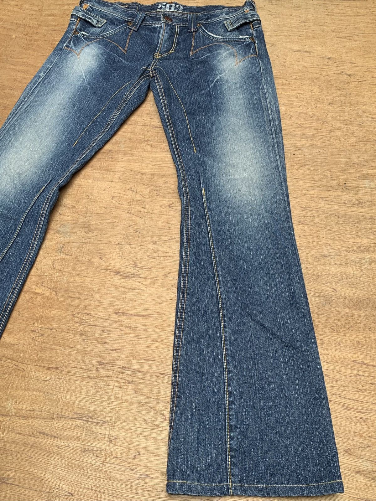 Edwin Rare.. Edwin Lot 503 Blue Trip Flare Bootcut Denim Pants Size US 31 - 13 Thumbnail