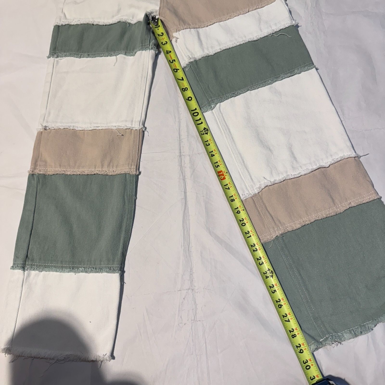 Other Y2K Patchwork Frayed Jeans Womans 32x29 Pastel Green White D Size 32" / US 10 / IT 46 - 3 Thumbnail