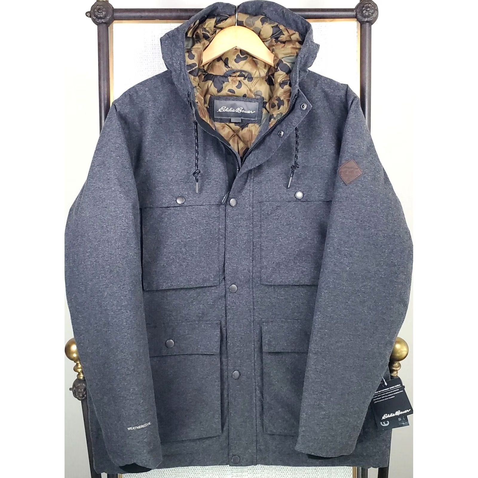 Eddie Bauer EDDIE BAUER WeatherEdge Jacket Mens L Down 650 Hooded Windproof Waterproof Herringbone Gray Size US L / EU 52-54 / 3 - 4 Thumbnail