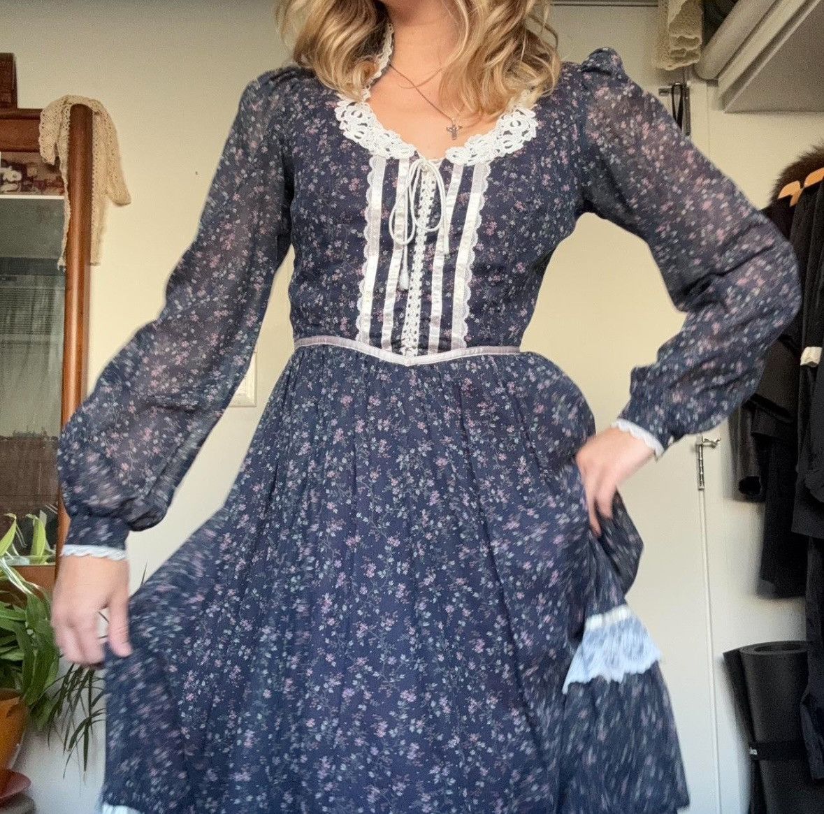 Jessica McClintock × Vintage Gunne Sax floral Prairie Dress Size S / US 4 / IT 40 - 1 Thumbnail