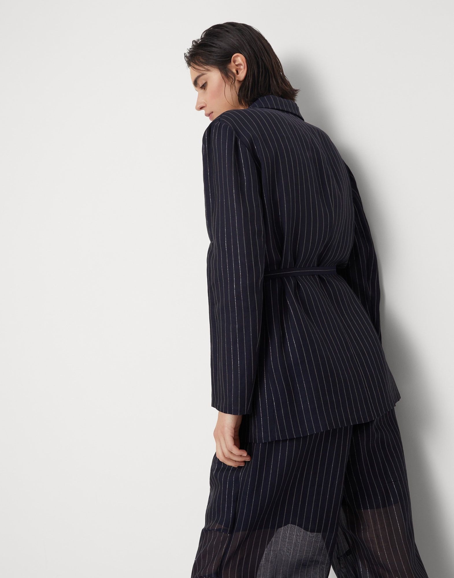 Brunello Cucinelli o1la1rc1a0425 Woven Jacket Wool in Navy Blue Size S / US 4 / IT 40 - 5 Thumbnail