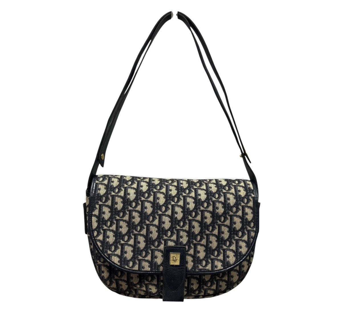 Dior Vtg🔥Christian Dior Trotter Canvas Shoulder Bag Navy Gold Size ONE SIZE - 3 Thumbnail