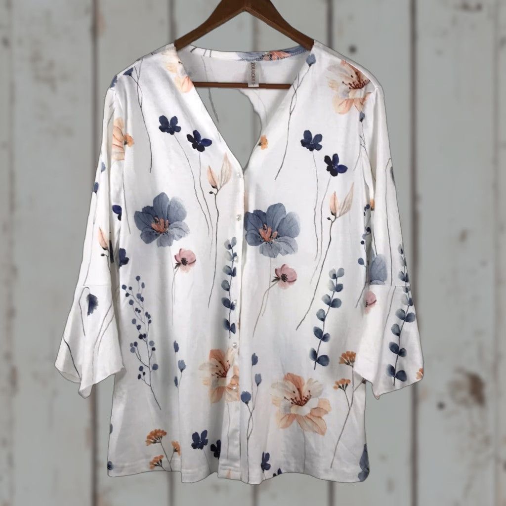 Vintage Zolucky Floral 3/4 Sleeve Cardigan Womens Size L White Classic Lightweight Knit Size L / US 10 / IT 46 - 1 Thumbnail