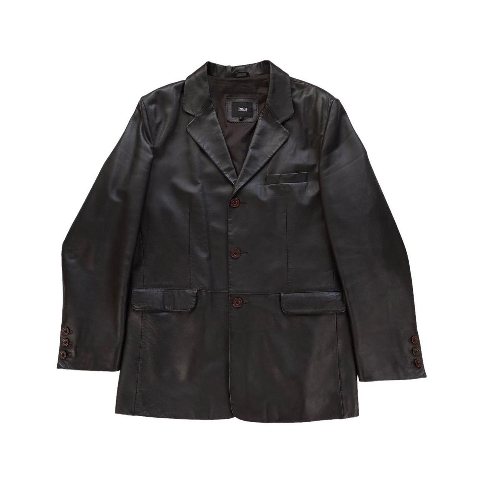 Linea Linea Dark Brown Leather Blazer Jacket Coat Size US L / EU 52-54 / 3 - 1 Thumbnail