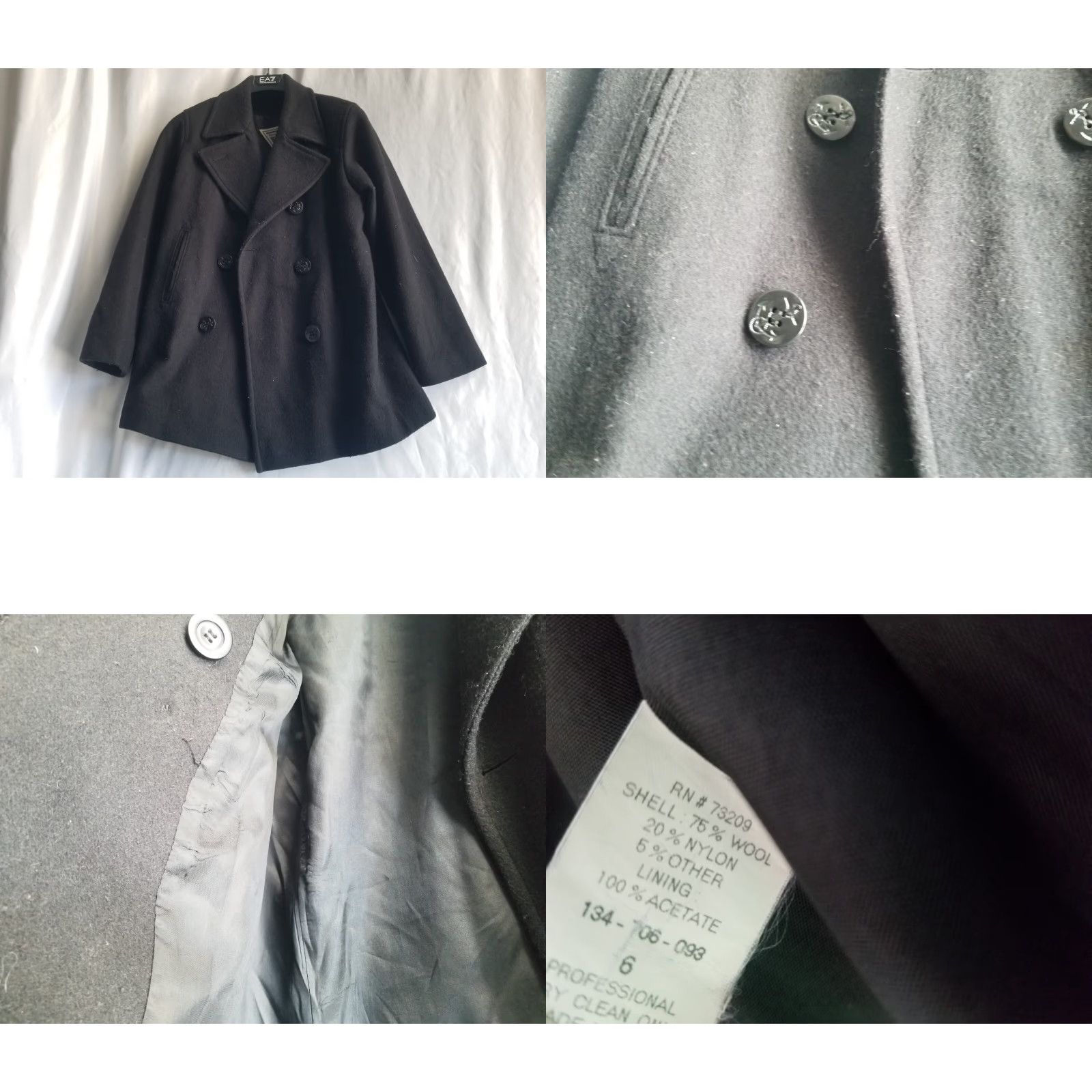 Vintage Marvin Richards Pea Coat Winter Wool Black Coat Size 6 Petite Made in USA Women Coat USA Winter Petite Black Size M / US 6-8 / IT 42-44 - 8 Thumbnail