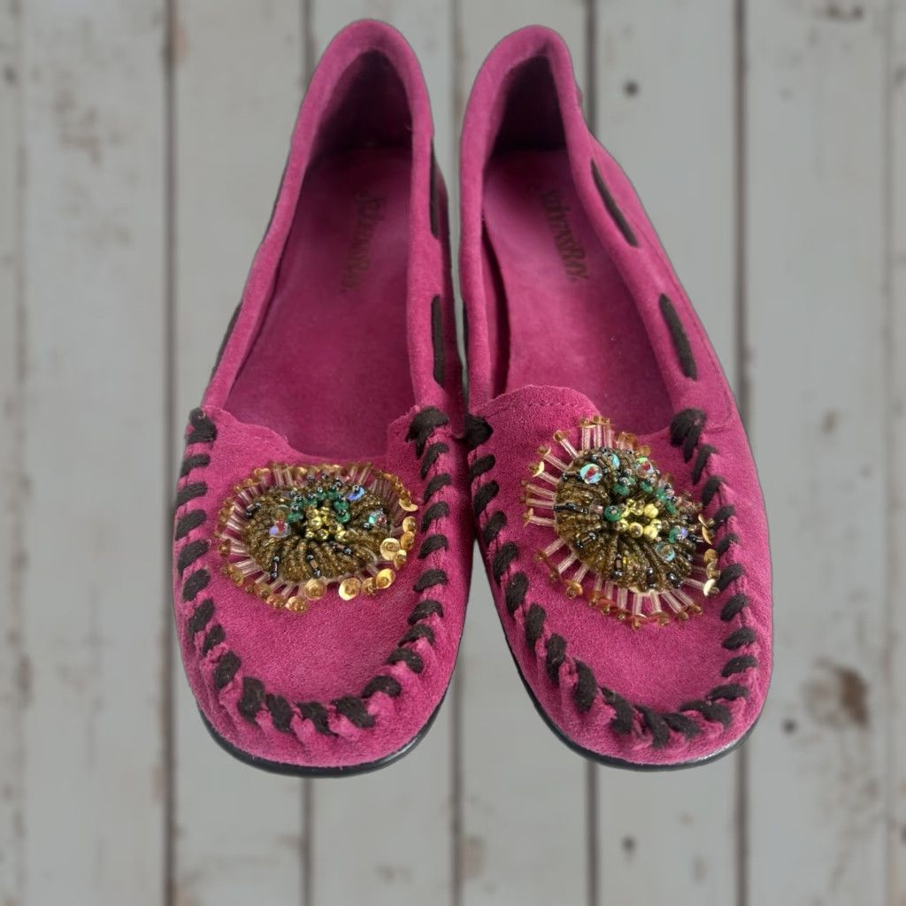Vintage St Johns Bay Women's Fuchsia Suede Flat Loafers Size 7.5M Casual Dressy Slip On Size US 7.5 / IT 37.5 - 1 Thumbnail