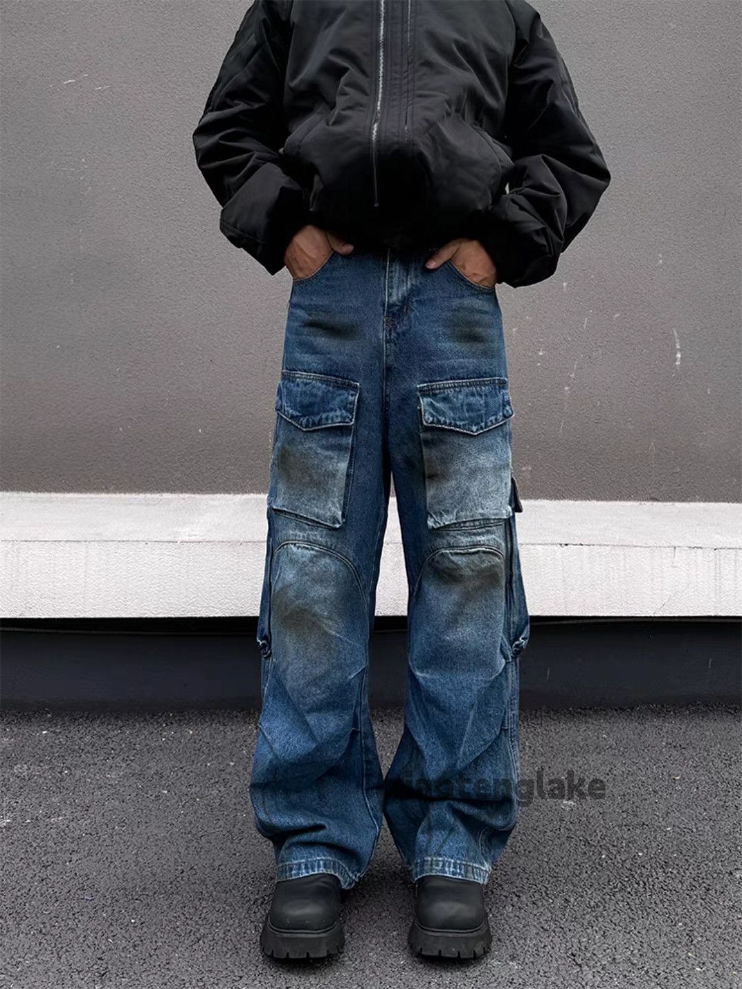 Jean × Vintage washed faded loose baggy stain paint hiphop cargo jeans Size US 30 / EU 46 - 3 Thumbnail