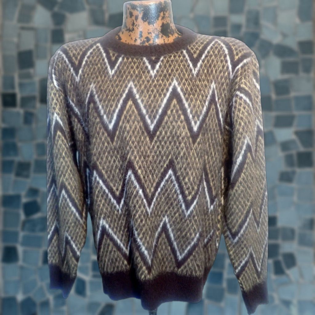 Vintage VINTAGE 80s Lawrence Knitwear Mens M Brown Acrylic Fuzzy Sweater Nordic Southwestern Kurt Cobain Style Size US M / EU 48-50 / 2 - 1 Thumbnail