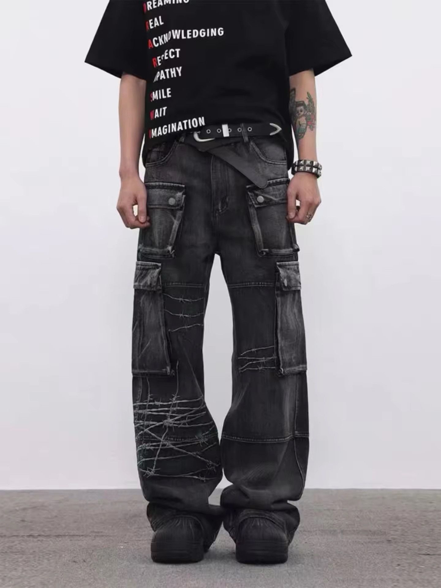 Streetwear Heavy Industry Embroidery Loose Wide-leg Jean
