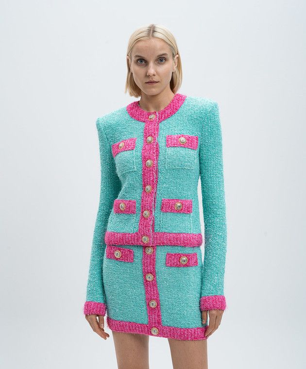 Balmain o1y0625 Cardigan in Green/Pink Size M / US 6-8 / IT 42-44 - 3 Thumbnail