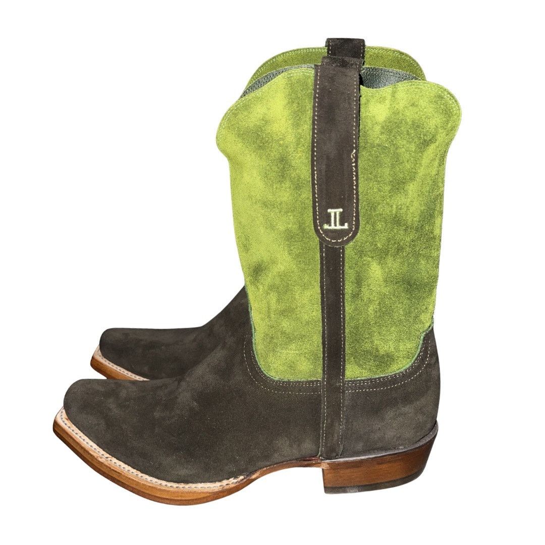Lucchese Stead Colorblock Olive Leaf Suede Cowboy Roper Boots Western Size US 11 / EU 44 - 2 Thumbnail