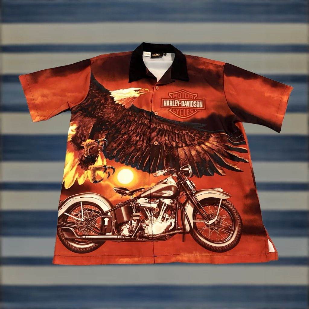 Harley Davidson Harley-Davidson Shirt Mens XL Button-Up Short Sleeve Orange Eagle Logo USA Retro 80s/90s Lanterns Classic Motorcycle Biker Button Up Shirt Mens XL Size US XL / EU 56 / 4 - 1 Thumbnail