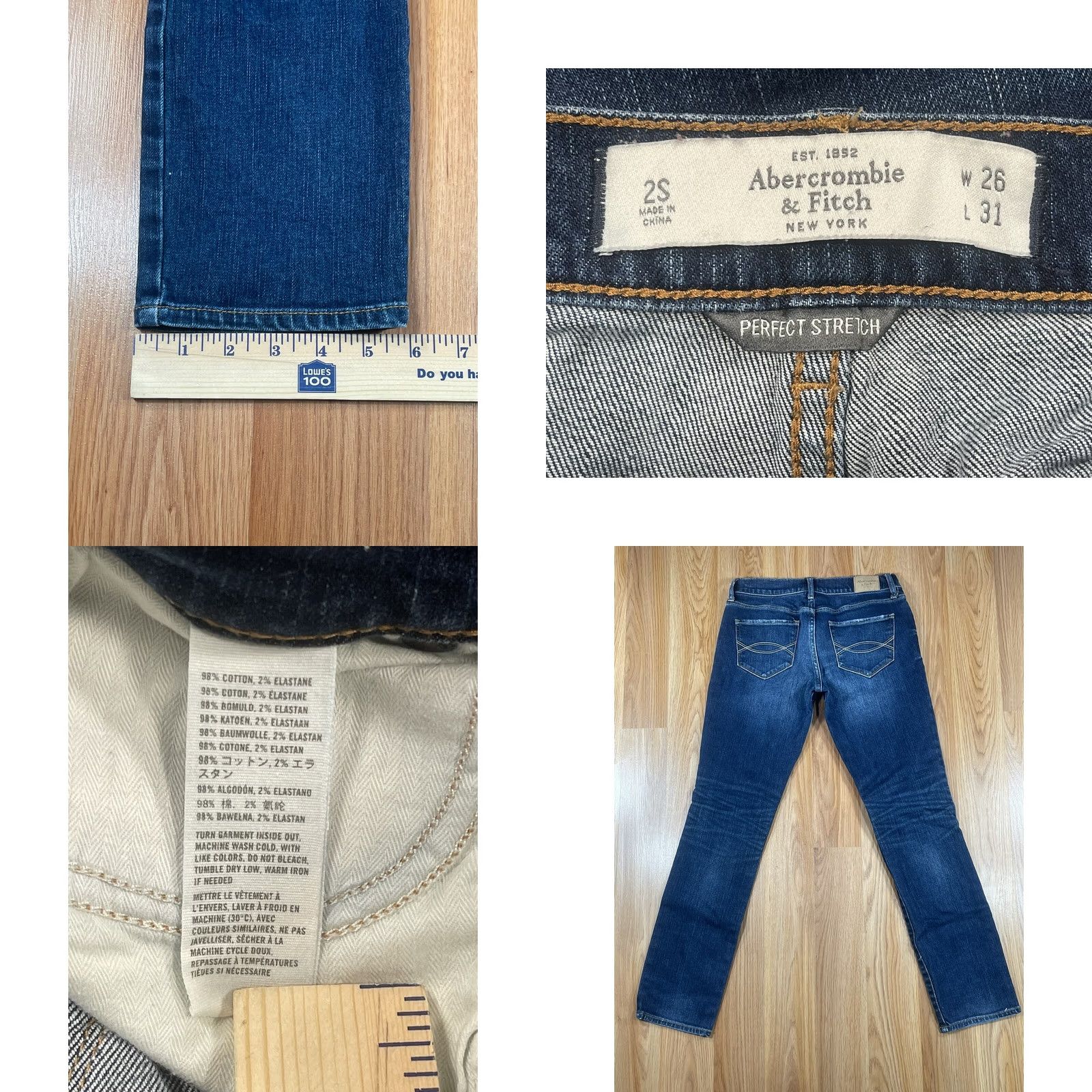 Abercrombie & Fitch Abercrombie & Fitch Perfect Stretch Skinny Blue Wash Jeans Women’s 2S 26Wx31L Size 26" / US 2 / IT 38 - 8 Thumbnail