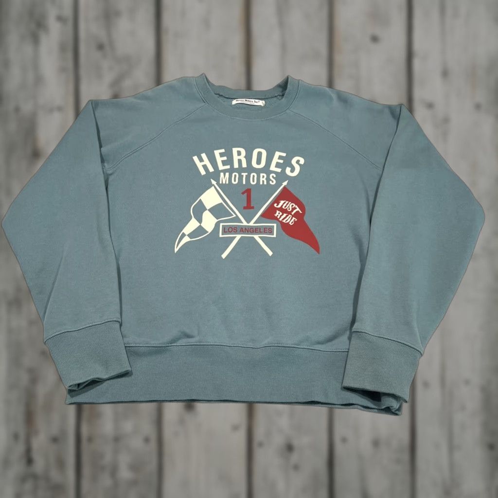 Vintage Hero Motors Inc Mens Sweatshirt Large Pullover Cars Racing Teal Crew Neck Logo Size US L / EU 52-54 / 3 - 1 Thumbnail