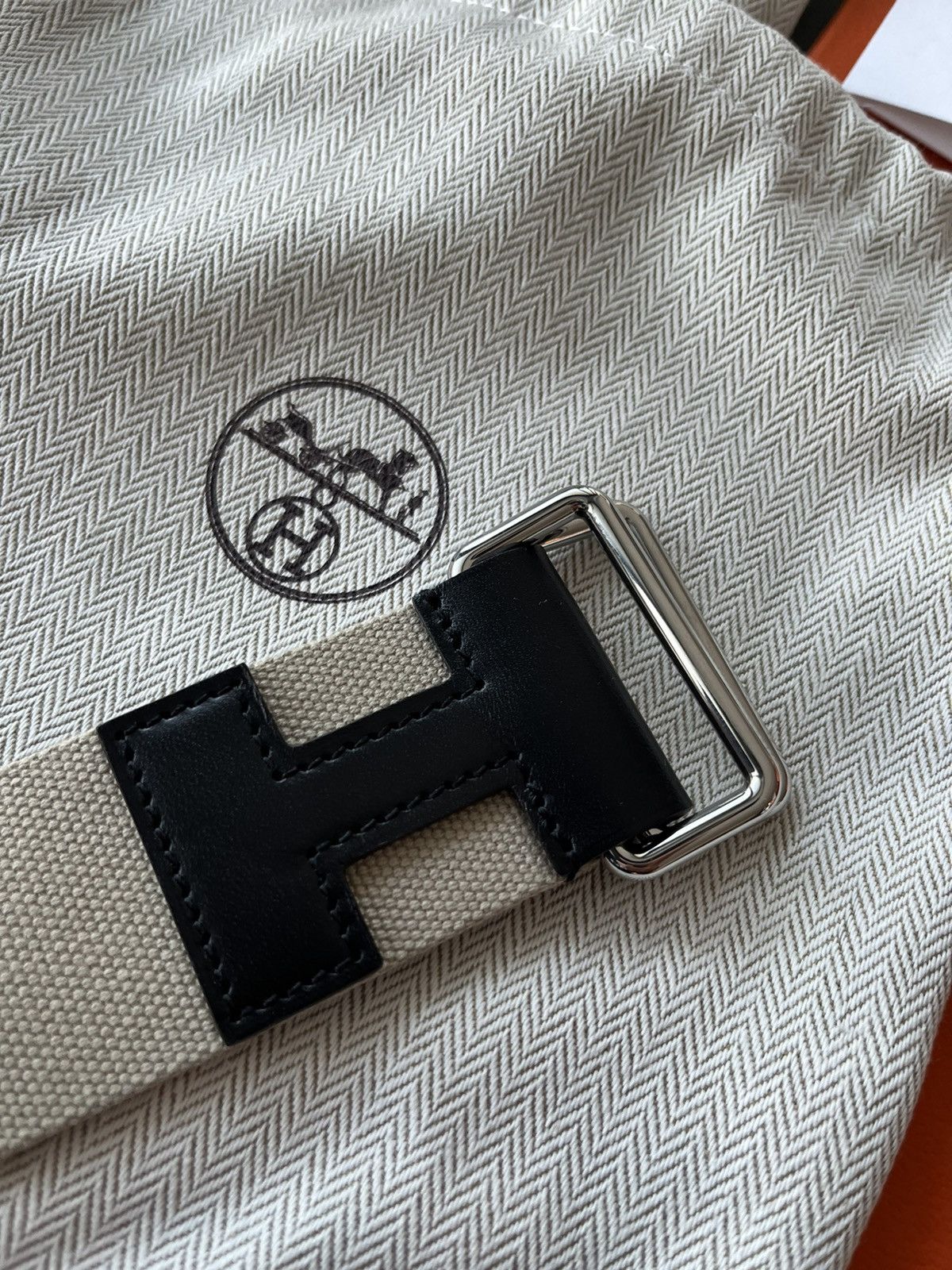 Hermes Limited Edition Hermes Brand New H Logo Leather Canvas Belt Size 34 - 7 Thumbnail