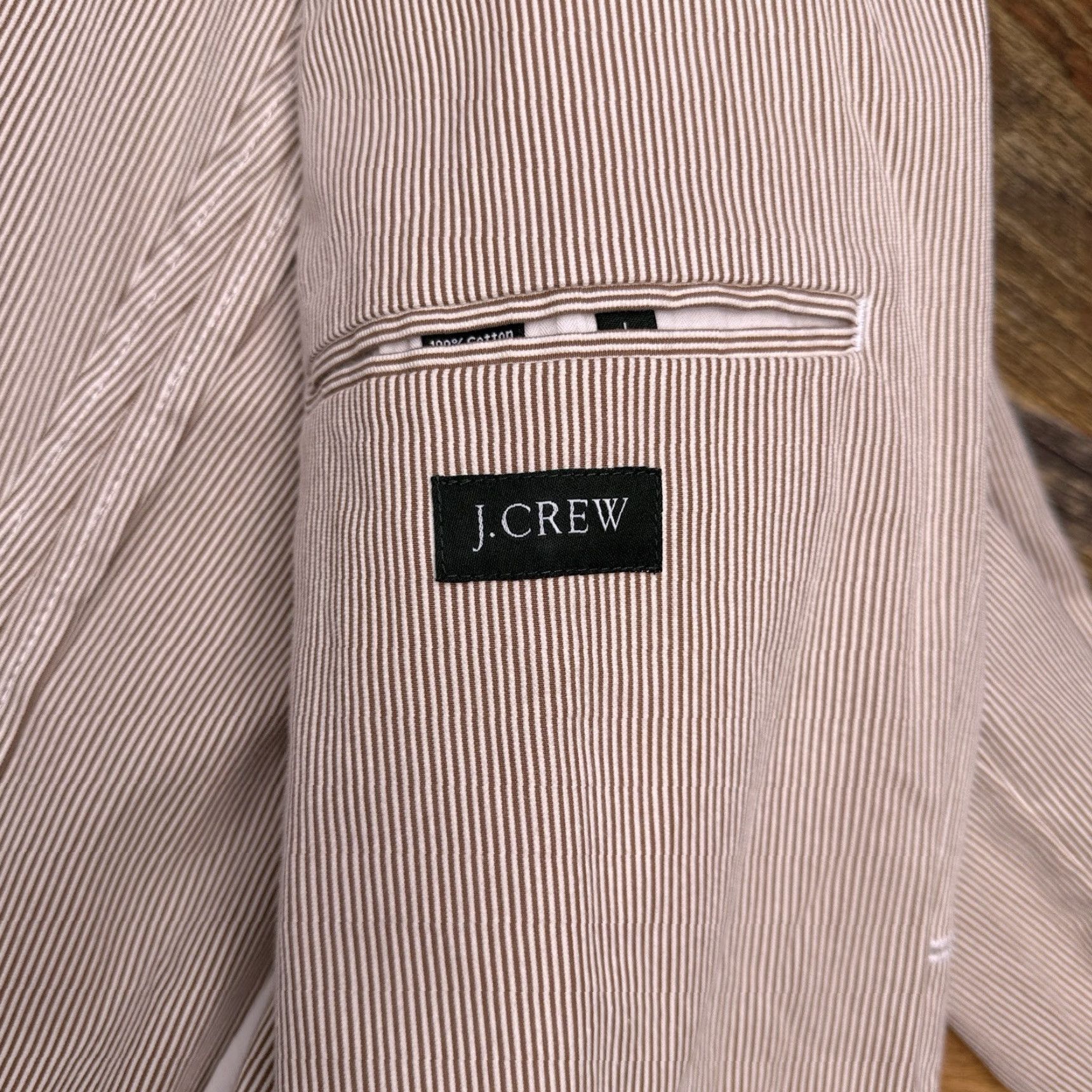 J.Crew VINTAGE J.CREW Sport Coat Mens Large Brown Striped Cotton Blazer - Single-Breasted, Three-Button, Notch Lapel, Long Jacket, Inner Pockets, Regular Fit Size 42R - 4 Thumbnail