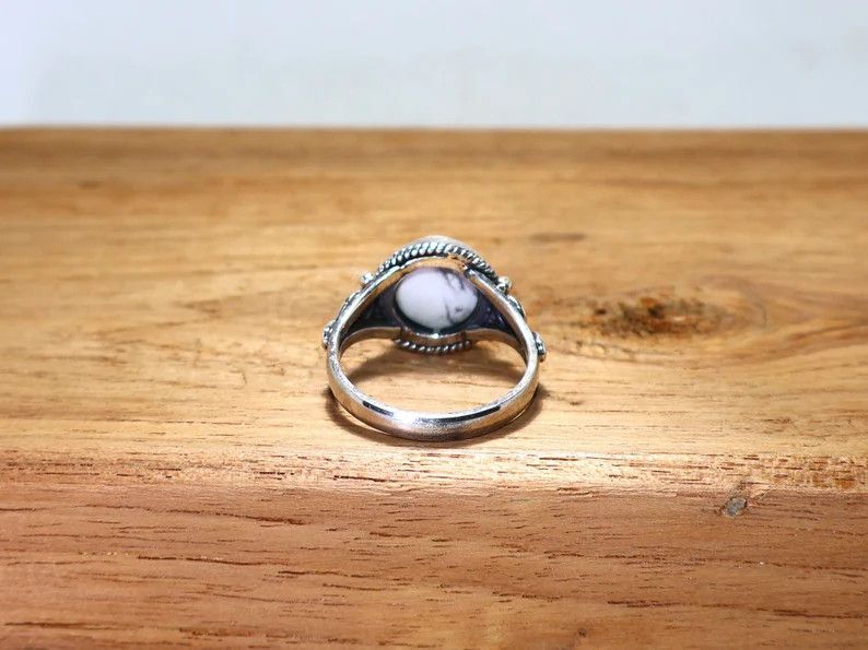 Handmade Howlite Ring, Handmade Sterling Silver Ring: Gift idea Size ONE SIZE - 6 Thumbnail