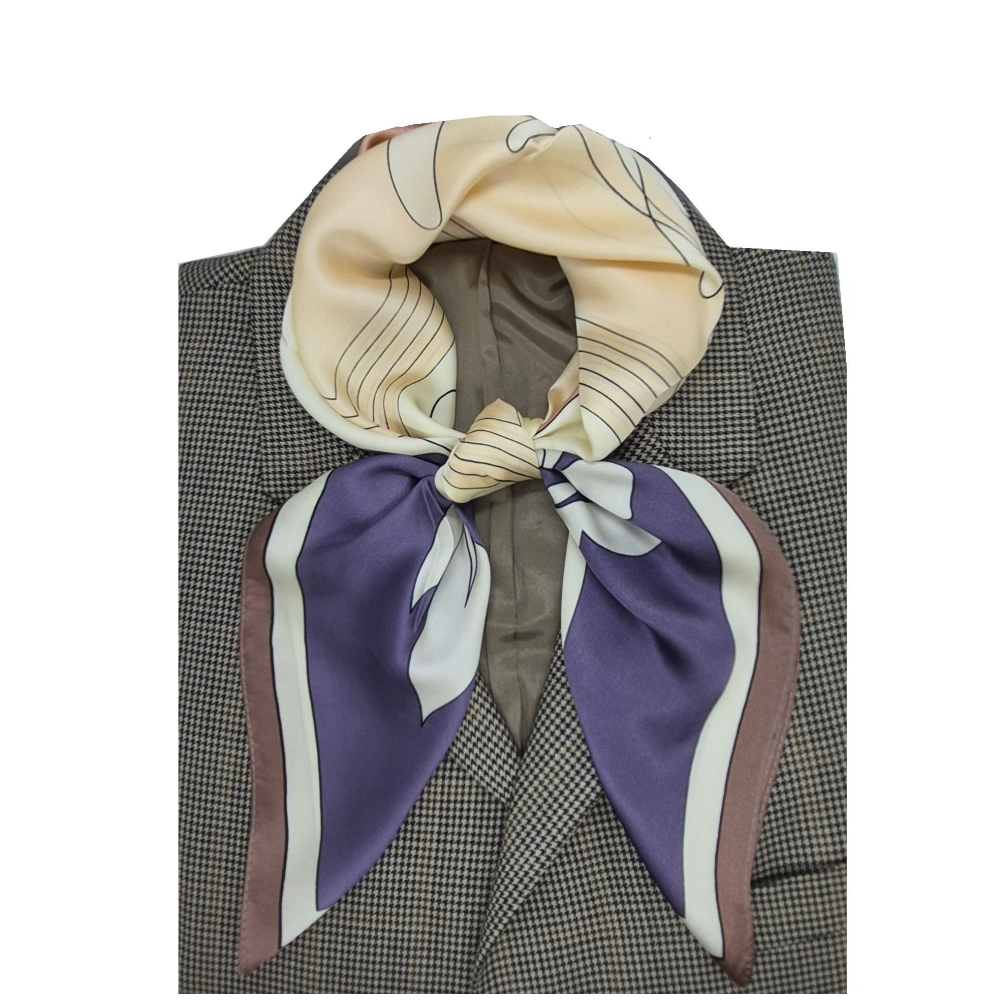 Other ✨Elegant Silky Square Scarf Floral Line Art White Purple Sha Size ONE SIZE - 2 Thumbnail