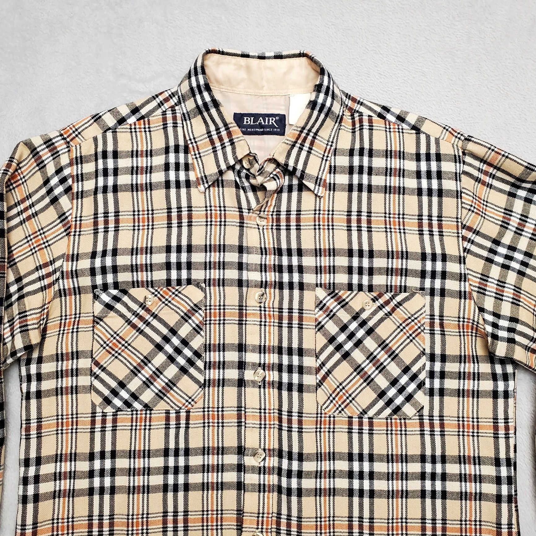 Blair VINTAGE John Blair Shirt Mens M Tan Plaid Flannel Button Long Sleeve Mens Size US M / EU 48-50 / 2 - 2 Thumbnail