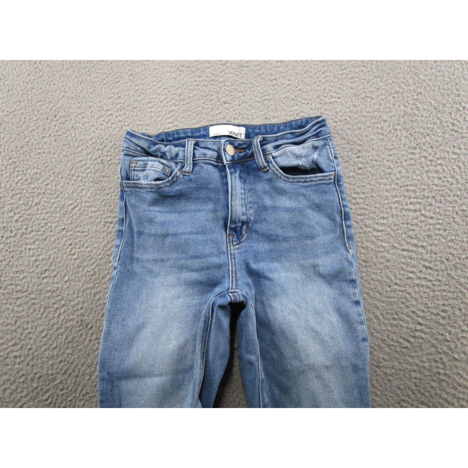 Denime Vervet Los Angeles Jeans Women Size 26 Blue Distressed Denim Raw Hem Straight Leg Mid Rise Womens Size 26" / US 2 / IT 38 - 3 Thumbnail