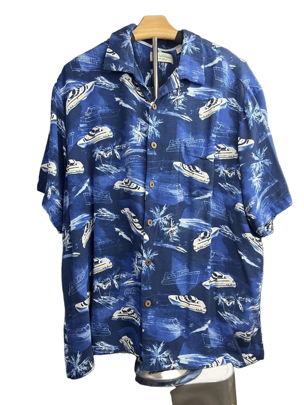 Caribbean Men's Caribbean Silk Blend Button Down Shirt XL Blue Boat Size US XL / EU 56 / 4 - 3 Thumbnail