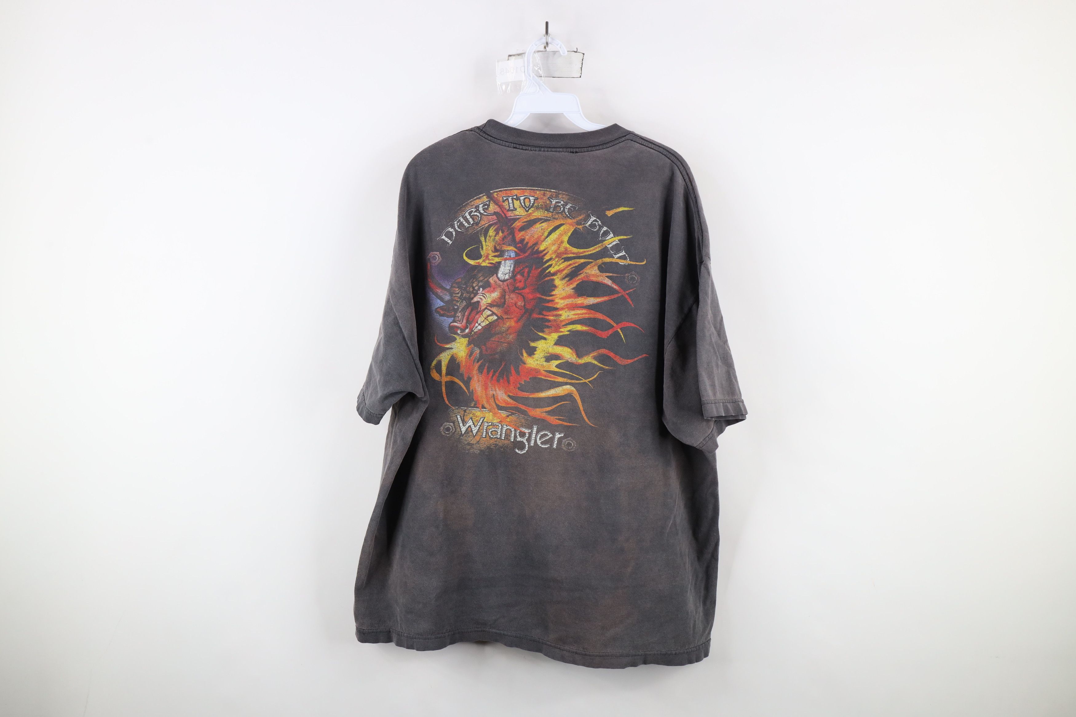 Vintage × Wrangler Vintage 90s Wrangler Dare ToBe Bold Bull Fire Flames T-Shirt Size US XXL / EU 58 / 5 - 12 Thumbnail