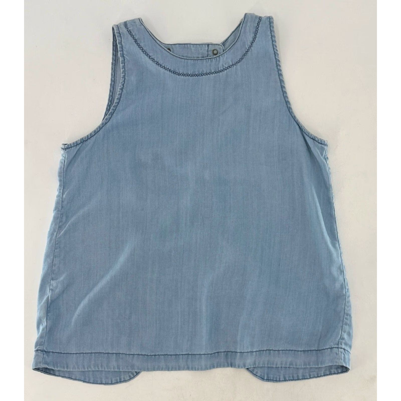 Gap GAP Women’s Tank Top XS Lyocell Chambray Blue Sleeveless Round Neck Snap Casual Workwear Boho Classic 90s Size XS / US 0-2 / IT 36-38 - 3 Thumbnail