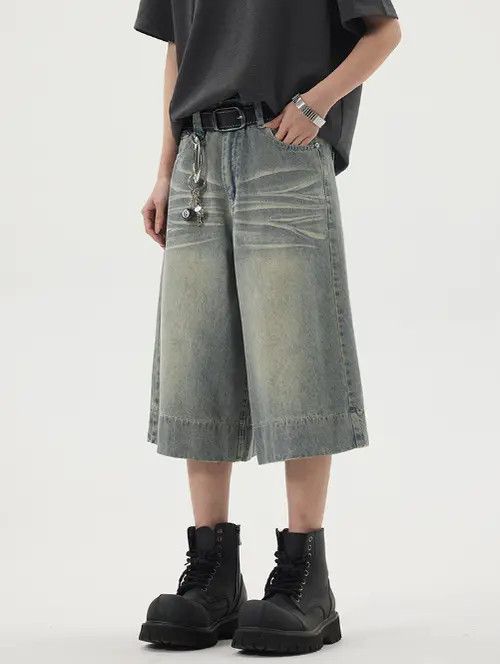 Jean American retro washed loose distressed denim shorts Size US 32 / EU 48 - 6 Thumbnail