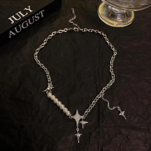 Jewelry Unisex punk star pendant multilayer pearl necklace chain Size ONE SIZE - 3 Thumbnail