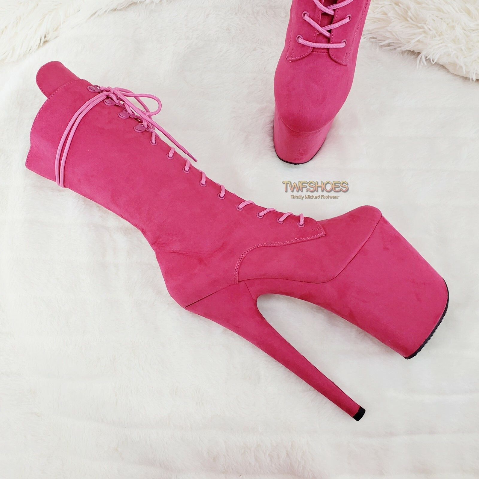 Other Flamingo 1050FS Hot Pink V-Suede 8" Heel Platform Mid Calf B Size US 8 / IT 38 - 7 Thumbnail