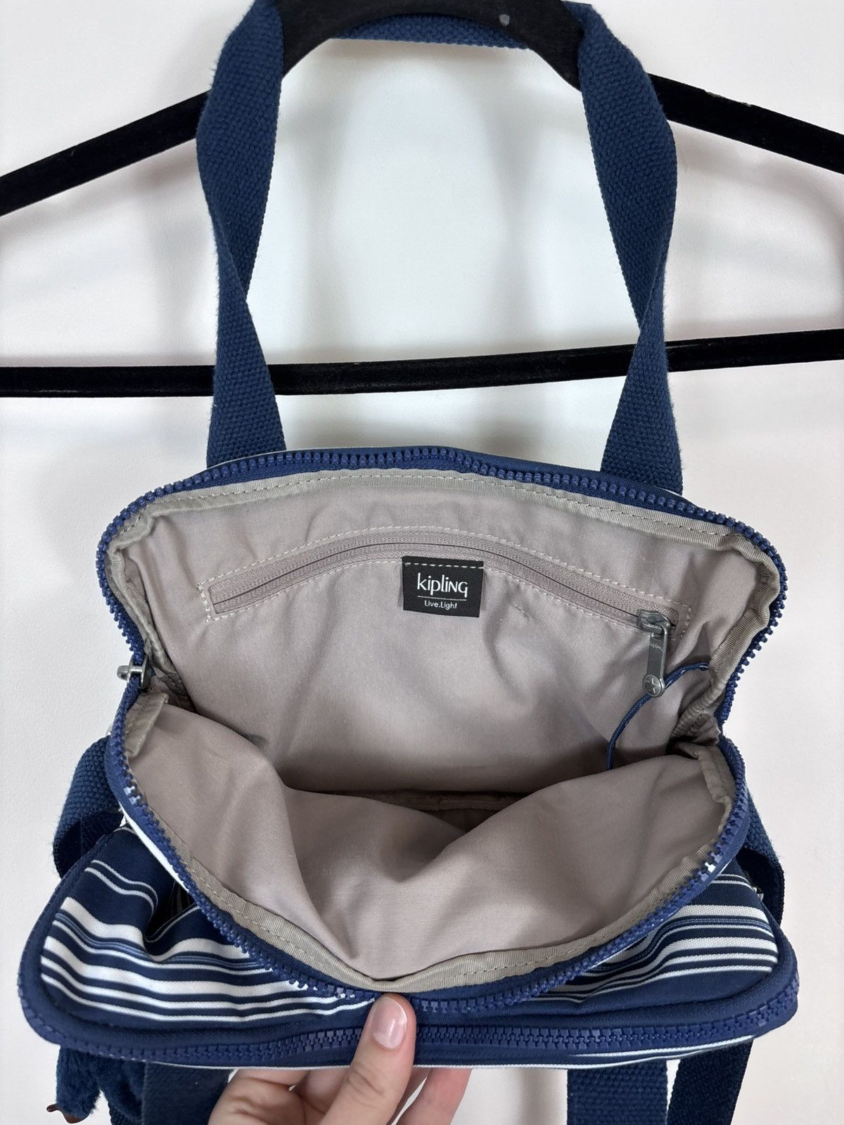 Japanese Brand Kipling Y2K Blue/White Striped Handbag Shoulder Crossbody Size ONE SIZE - 15 Thumbnail