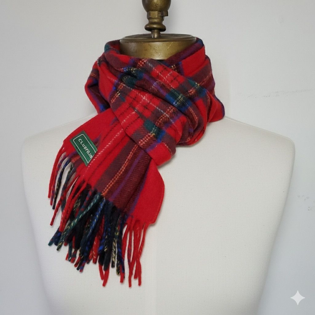 Other Clubfellow 50x11" Scarf Vintage Red Blue Plaid 100% Lambswoo Size ONE SIZE - 2 Thumbnail