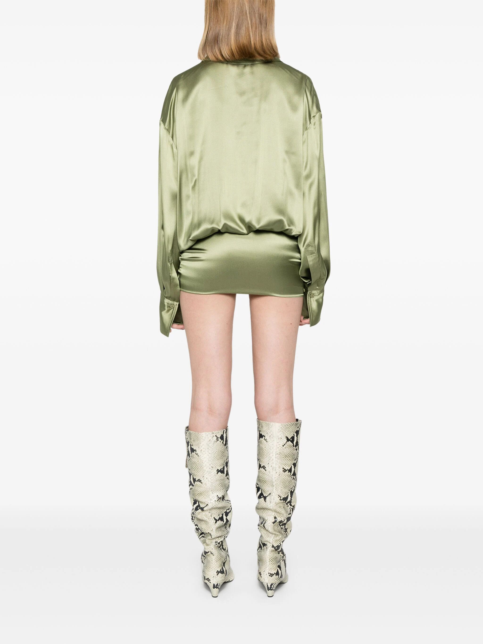 The Attico o1s22i1n1024 Silk Satin Mini Dress in Green Size M / US 6-8 / IT 42-44 - 4 Thumbnail