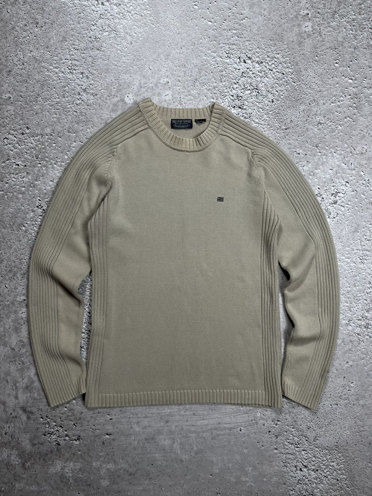 Polo Jeans Company RL Beige Knit Sweater Ribbed Sleeves