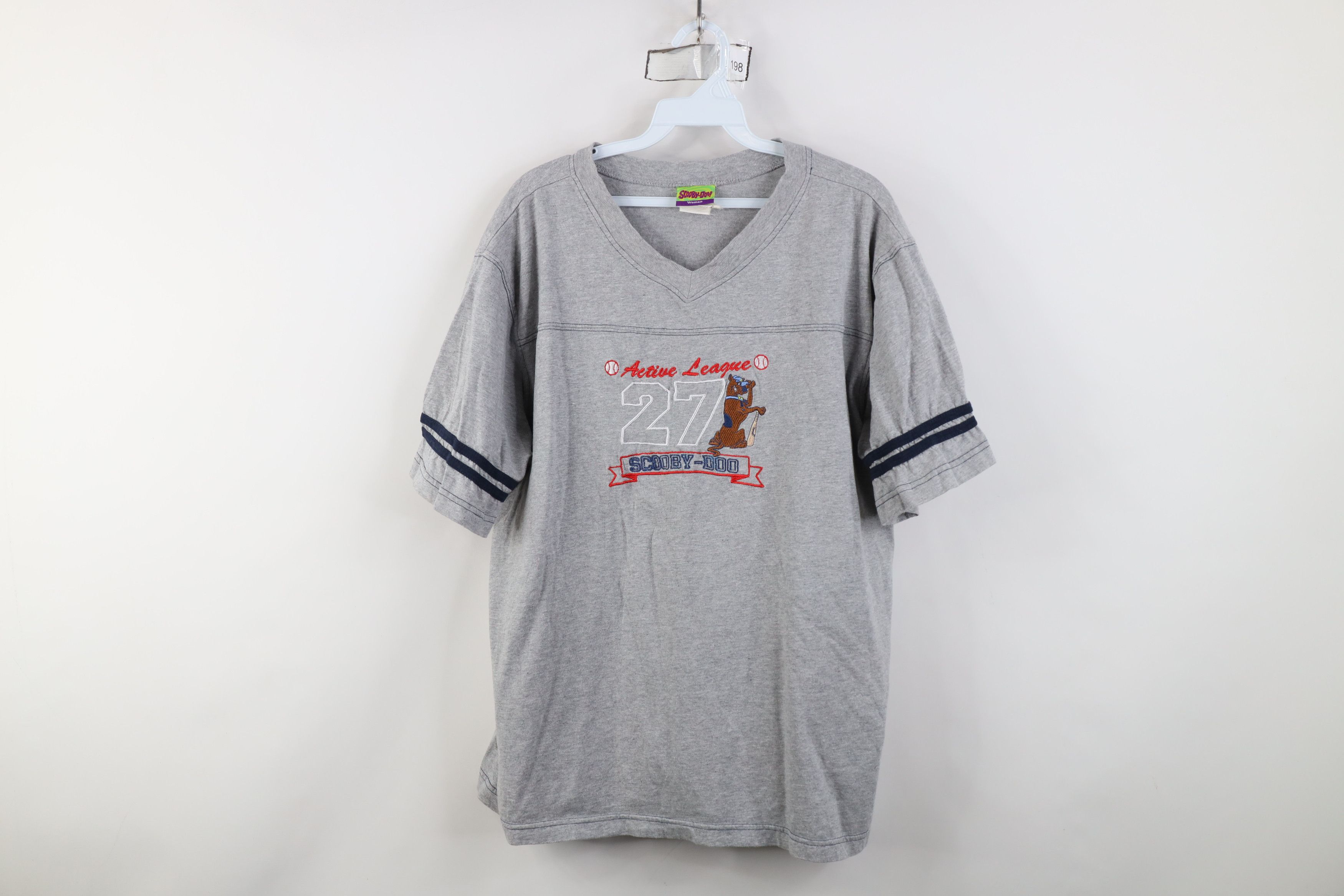 Vintage Vintage 90s Y2K Scooby Doo Spell Out Baseball V-Neck T-Shirt Size XXL / US 16-18 / IT 52-54 - 1 Thumbnail