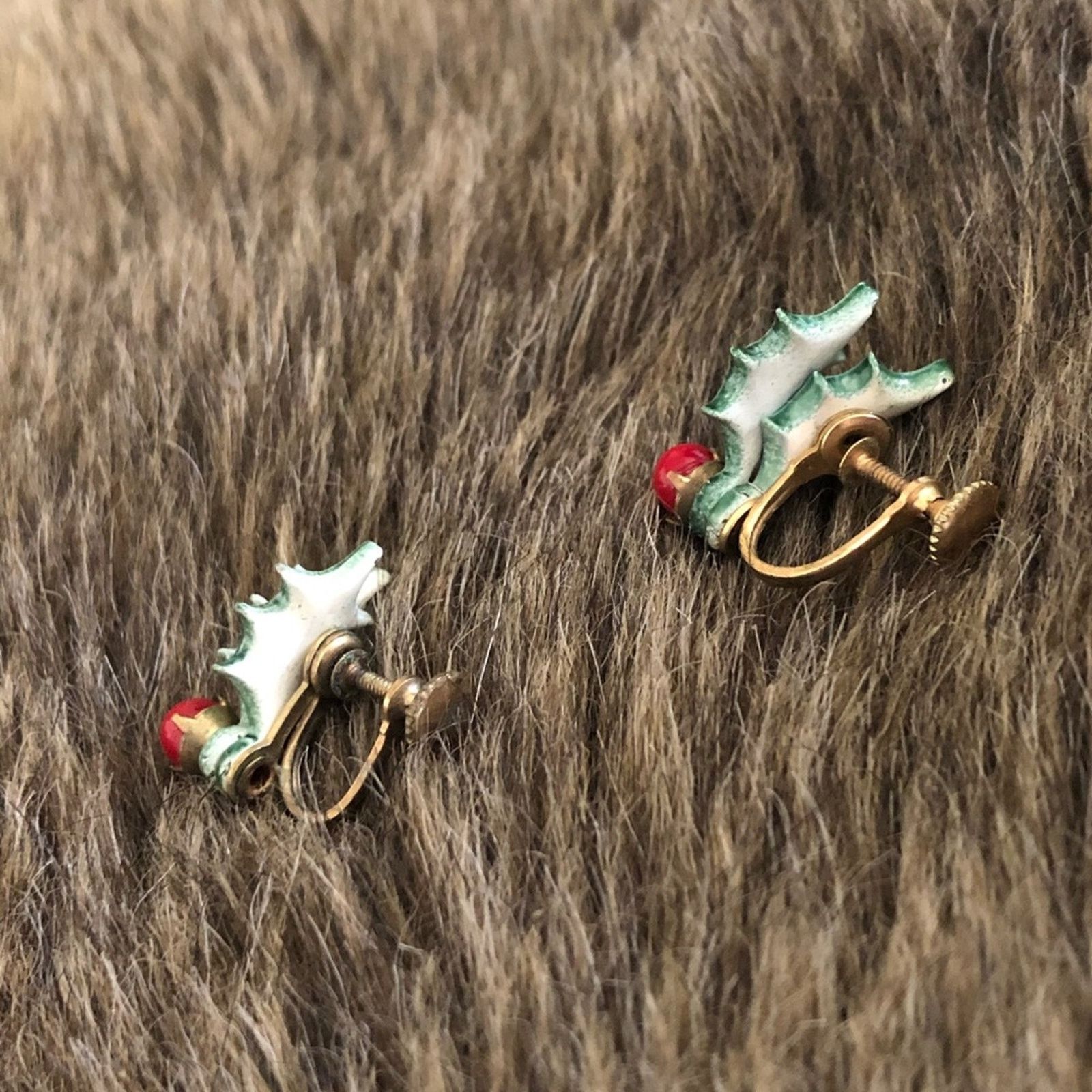 Vintage Vintage 50s ceramic Holly screw back clip earrings Size ONE SIZE - 4 Thumbnail