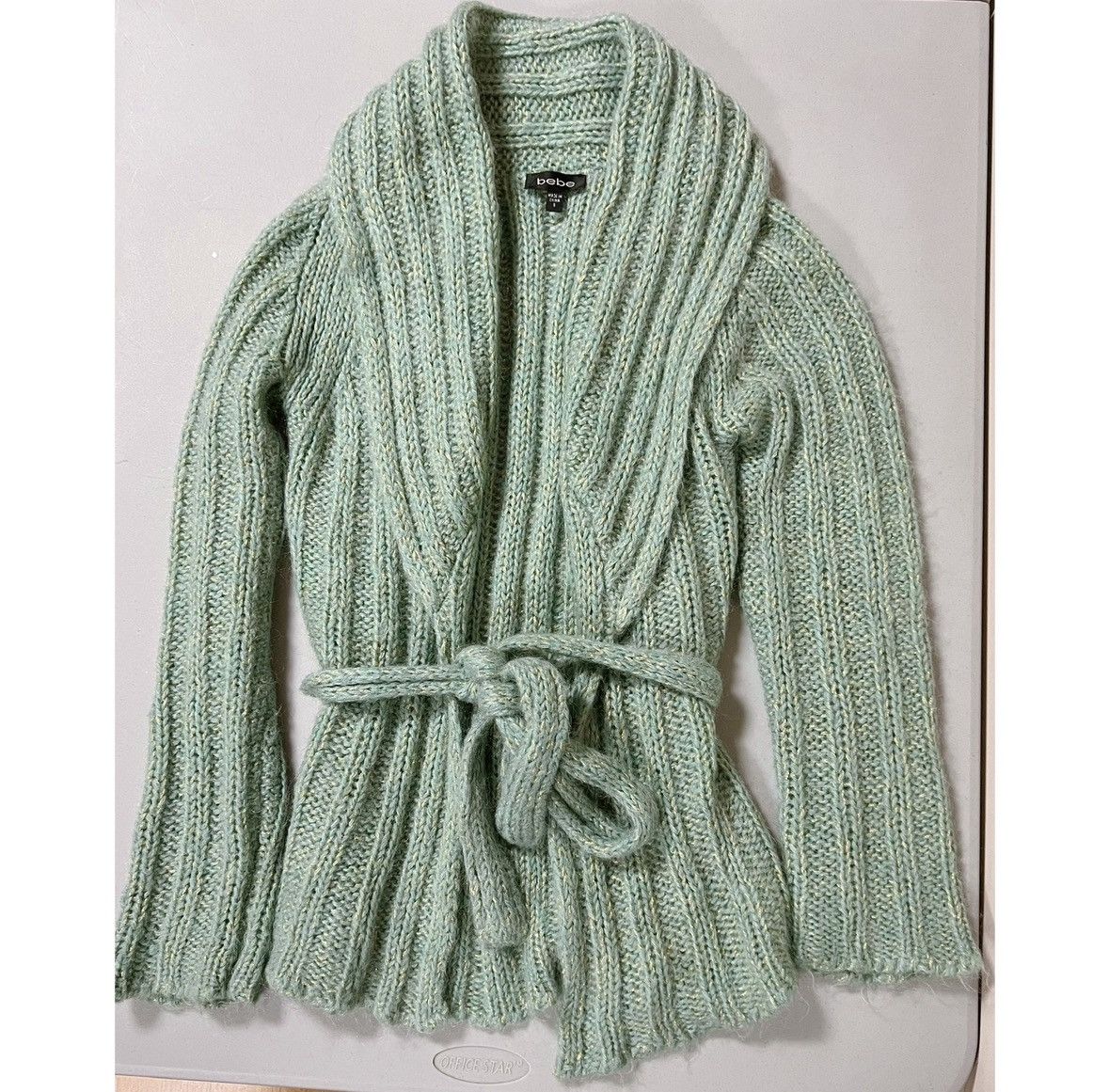 Bebe Bebe Mint Green Gold Knit Sweater Cardigan Outwear Size S ✨ Size S / US 4 / IT 40 - 2 Thumbnail