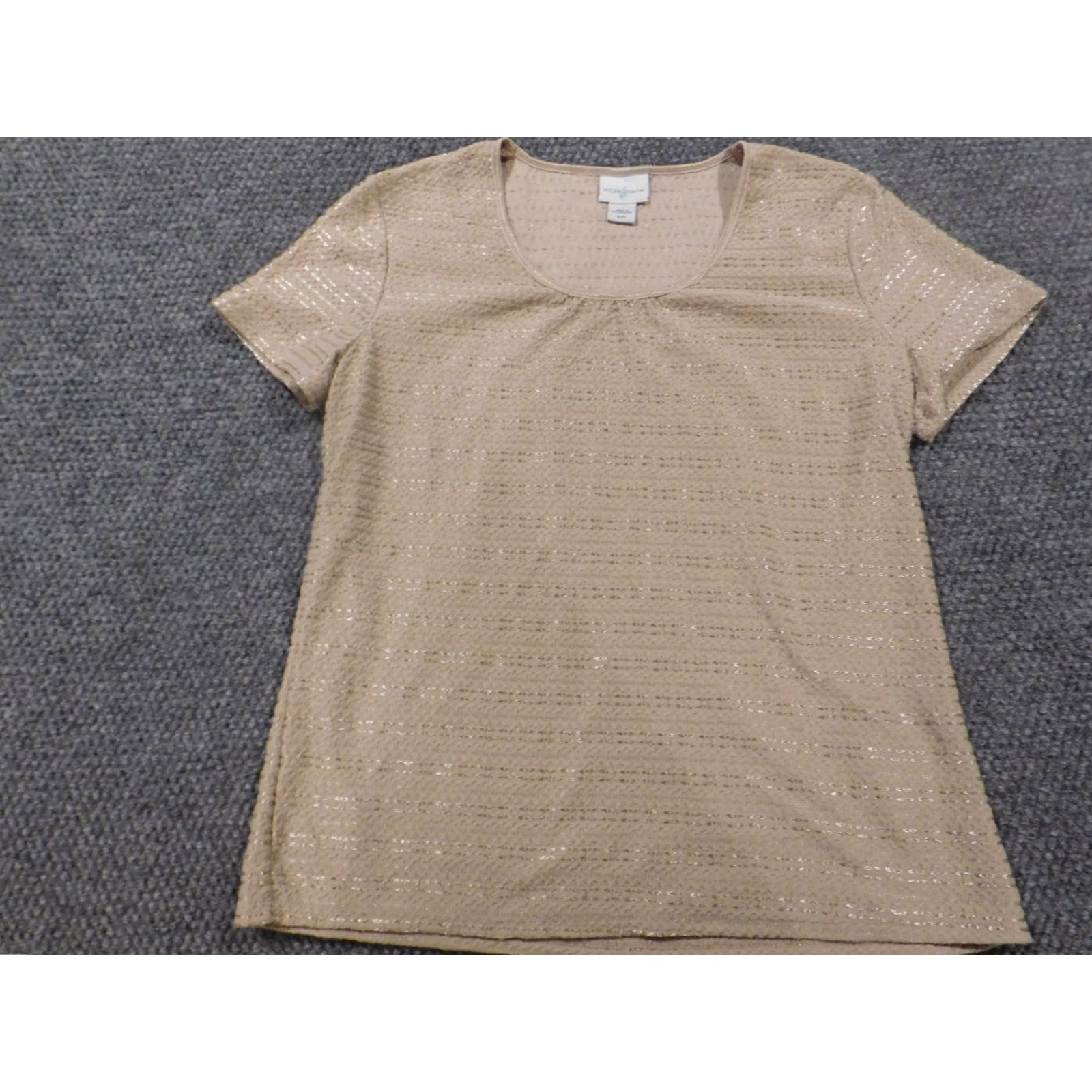 Vintage Jaclyn Smith Womens Blouse S Beige Short Sleeve Crew Neck Pullover Regular Lightweight Stretch Casual Solid Basic Classic Size S / US 4 / IT 40 - 3 Thumbnail