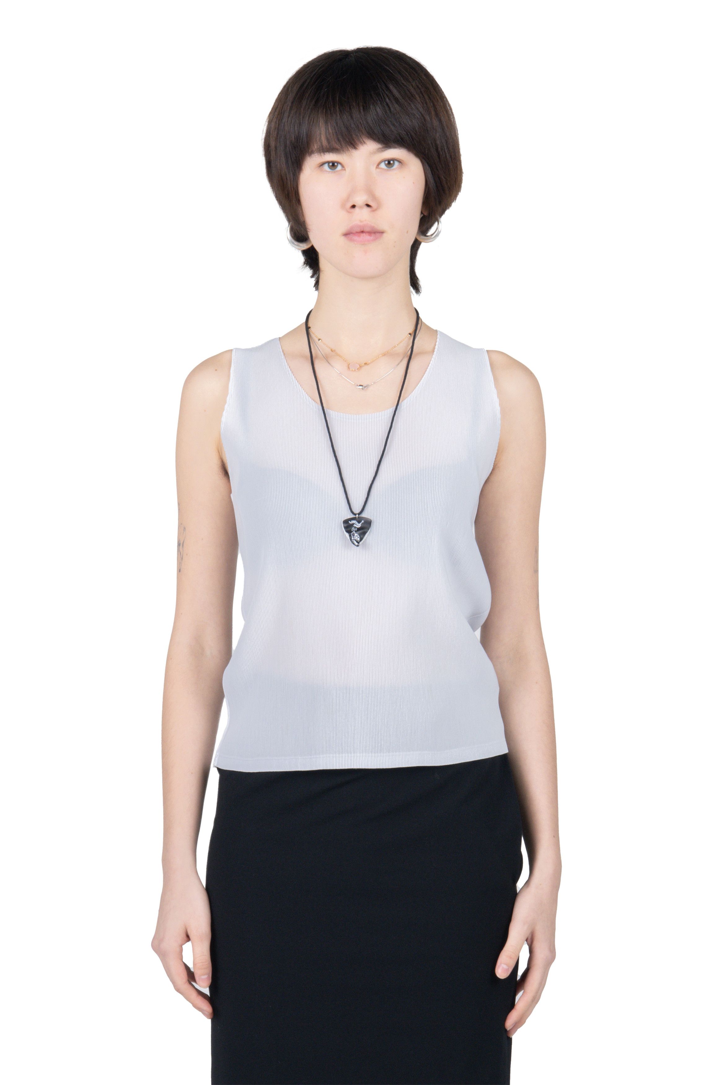 image of Issey Miyake Pleats Please Grey Tank Top in Light Blue Grey, Women's