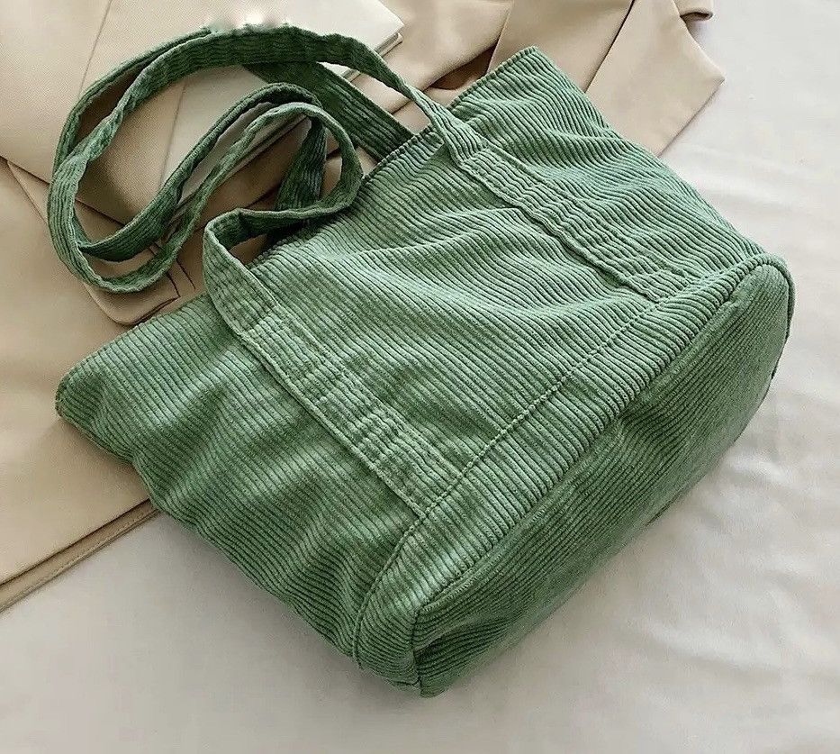 Vintage Green Corduroy Casual Shoulder Bag Size ONE SIZE - 3 Thumbnail