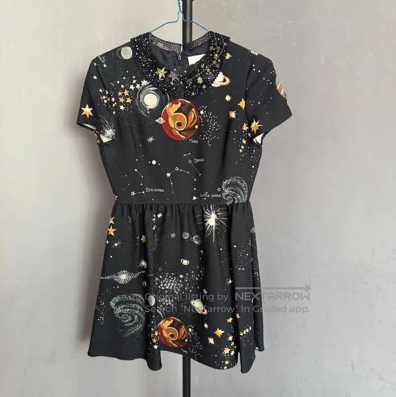 Valentino Valentino Black Cotton Dress with Cosmic Print . Size L / US 10 / IT 46 - 1 Thumbnail