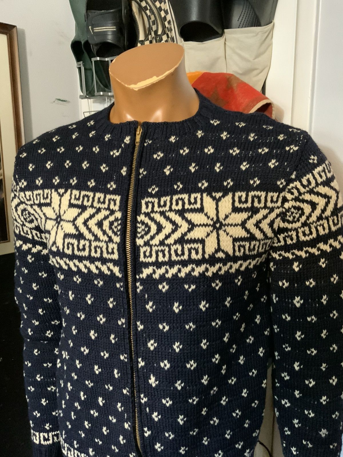 Vintage 50s 60s Snowflake Fair Isle Wool Talon Knit Sweater Jacket Size US S / EU 44-46 / 1 - 9 Thumbnail