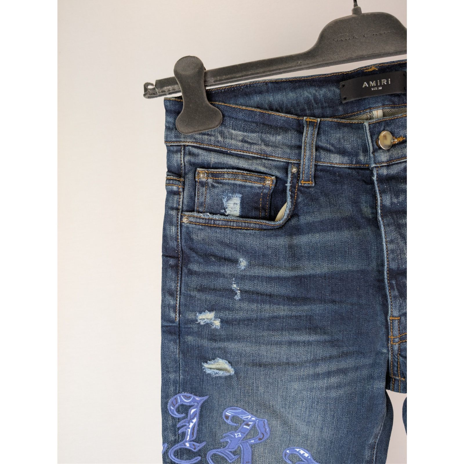 Amiri o1rshd1 Old English Logo Jean in Deep Classsic Blue 34 Size US 34 / EU 50 - 6 Thumbnail