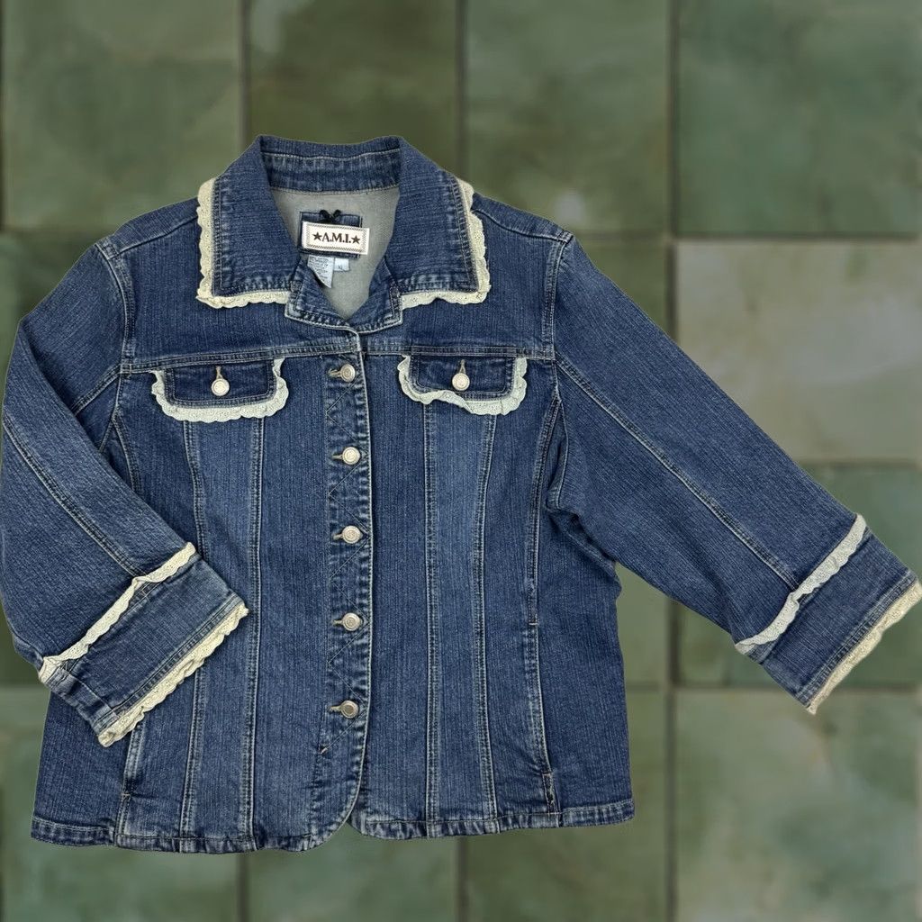 Vintage VINTAGE AMI Jacket Womens XL Lace Trim Denim Boho 3/4 Sleeve Hipster Y2K Size XL / US 12-14 / IT 48-50 - 1 Thumbnail