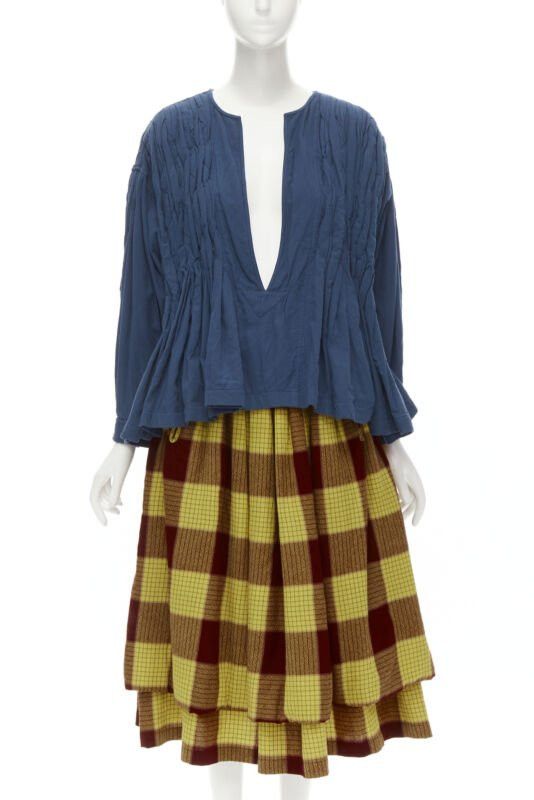 Comme des Garcons COMME DES GARCONS 1980's Vintage blue shirred stitch top layered checked skirt M Size ONE SIZE - 1 Thumbnail