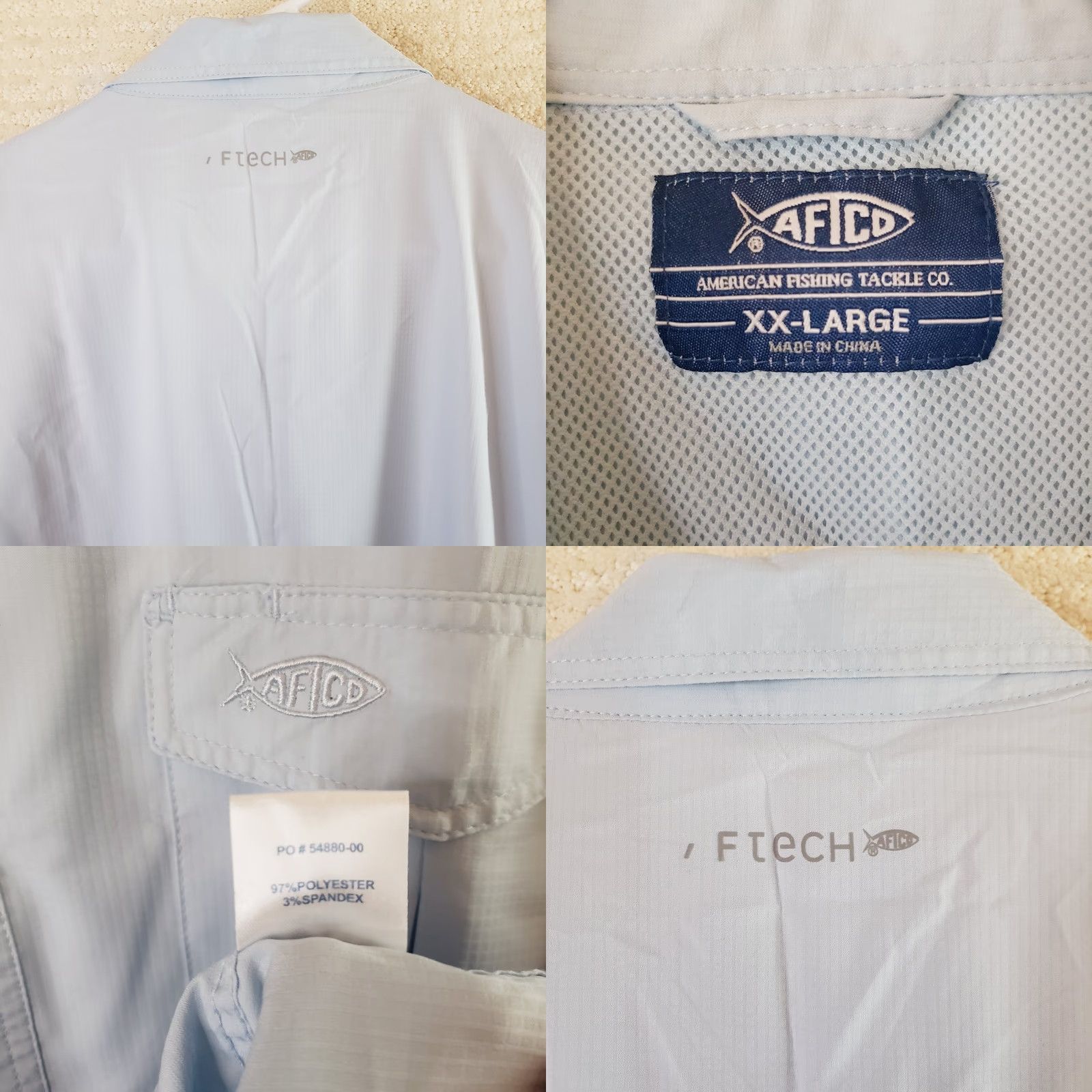 Vintage Aftco Shirt Mens 2XL Light Blue Short Sleeve Button-Down AFtech Vented Fishing Shirt Size US XXL / EU 58 / 5 - 8 Thumbnail